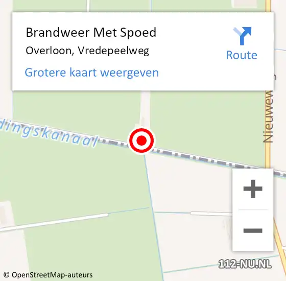 Locatie op kaart van de 112 melding: Brandweer Met Spoed Naar Overloon, Vredepeelweg op 23 november 2024 18:06