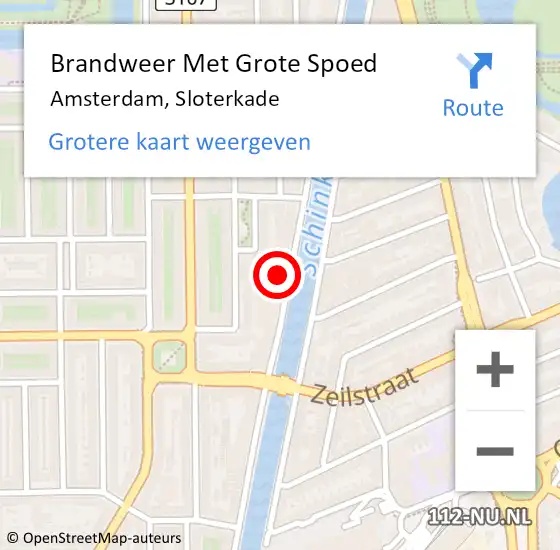 Locatie op kaart van de 112 melding: Brandweer Met Grote Spoed Naar Amsterdam, Sloterkade op 23 november 2024 18:12