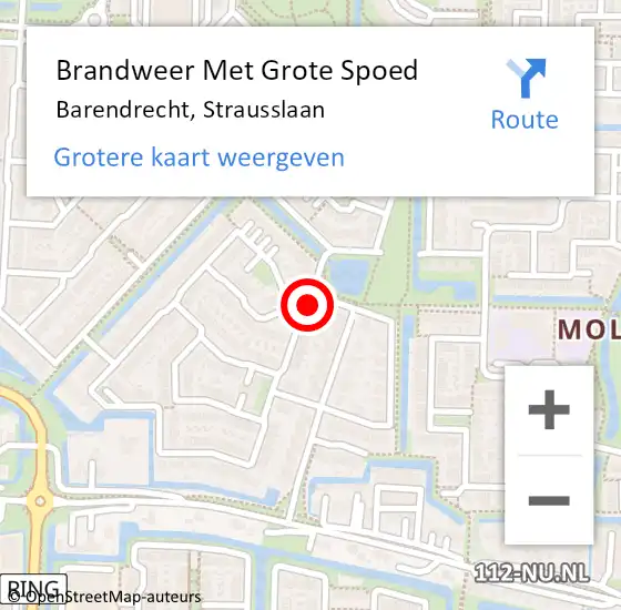 Locatie op kaart van de 112 melding: Brandweer Met Grote Spoed Naar Barendrecht, Strausslaan op 23 november 2024 18:16