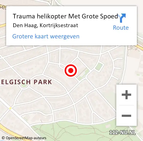 Locatie op kaart van de 112 melding: Trauma helikopter Met Grote Spoed Naar Den Haag, Kortrijksestraat op 23 november 2024 18:19