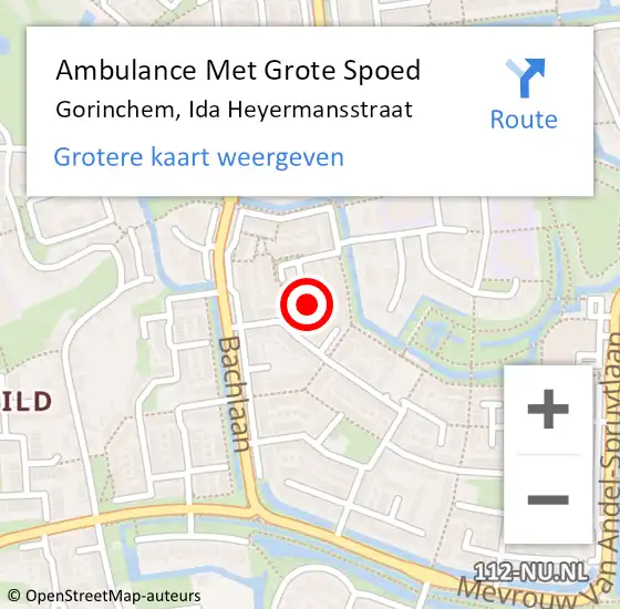 Locatie op kaart van de 112 melding: Ambulance Met Grote Spoed Naar Gorinchem, Ida Heyermansstraat op 23 november 2024 18:34