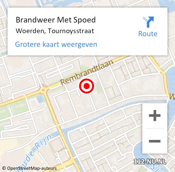 Locatie op kaart van de 112 melding: Brandweer Met Spoed Naar Woerden, Tournoysstraat op 23 november 2024 18:38