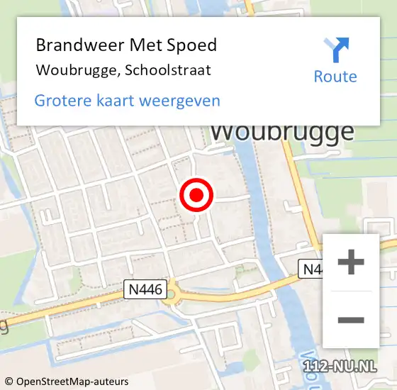 Locatie op kaart van de 112 melding: Brandweer Met Spoed Naar Woubrugge, Schoolstraat op 23 november 2024 18:40