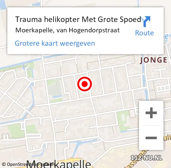 Locatie op kaart van de 112 melding: Trauma helikopter Met Grote Spoed Naar Moerkapelle, van Hogendorpstraat op 23 november 2024 18:56