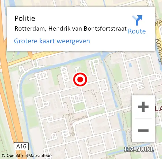 Locatie op kaart van de 112 melding: Politie Rotterdam, Hendrik van Bontsfortstraat op 23 november 2024 19:00