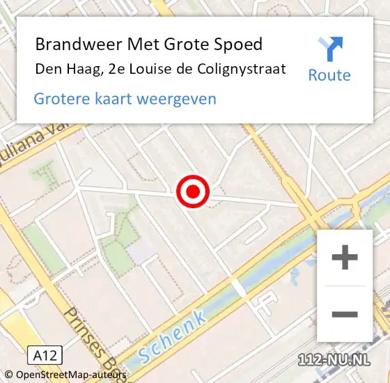 Locatie op kaart van de 112 melding: Brandweer Met Grote Spoed Naar Den Haag, 2e Louise de Colignystraat op 23 november 2024 19:06