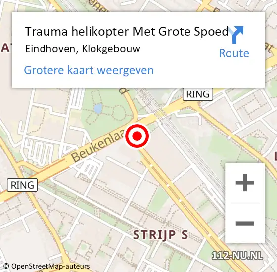 Locatie op kaart van de 112 melding: Trauma helikopter Met Grote Spoed Naar Eindhoven, Klokgebouw op 23 november 2024 19:36