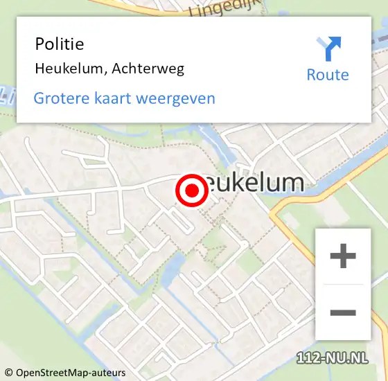 Locatie op kaart van de 112 melding: Politie Heukelum, Achterweg op 23 november 2024 20:18