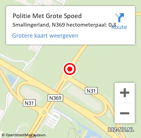 Locatie op kaart van de 112 melding: Politie Met Grote Spoed Naar Smallingerland, N369 hectometerpaal: 0,3 op 23 november 2024 20:26