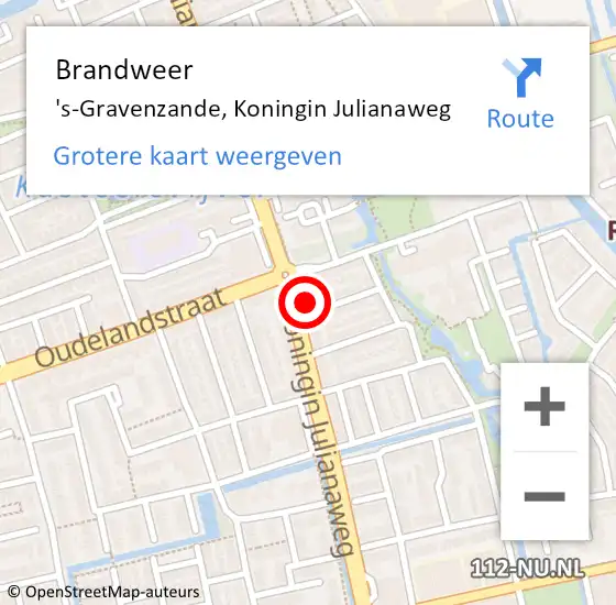 Locatie op kaart van de 112 melding: Brandweer 's-Gravenzande, Koningin Julianaweg op 23 november 2024 20:35