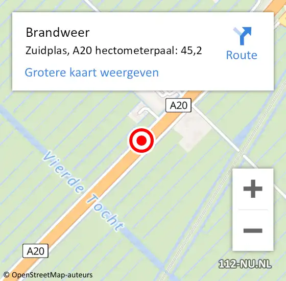 Locatie op kaart van de 112 melding: Brandweer Zuidplas, A20 hectometerpaal: 45,2 op 23 november 2024 20:39