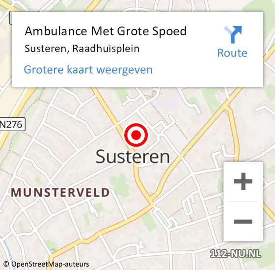 Locatie op kaart van de 112 melding: Ambulance Met Grote Spoed Naar Susteren, Raadhuisplein op 23 november 2024 20:40