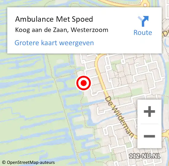 Locatie op kaart van de 112 melding: Ambulance Met Spoed Naar Koog aan de Zaan, Westerzoom op 23 november 2024 20:57