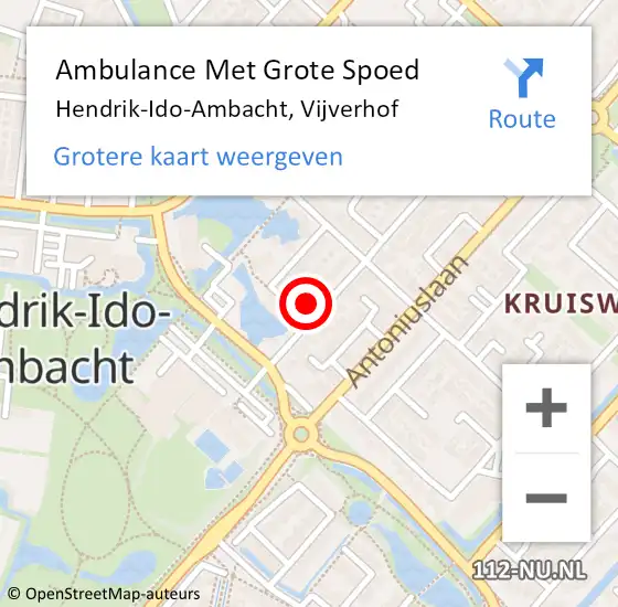 Locatie op kaart van de 112 melding: Ambulance Met Grote Spoed Naar Hendrik-Ido-Ambacht, Vijverhof op 23 november 2024 21:02