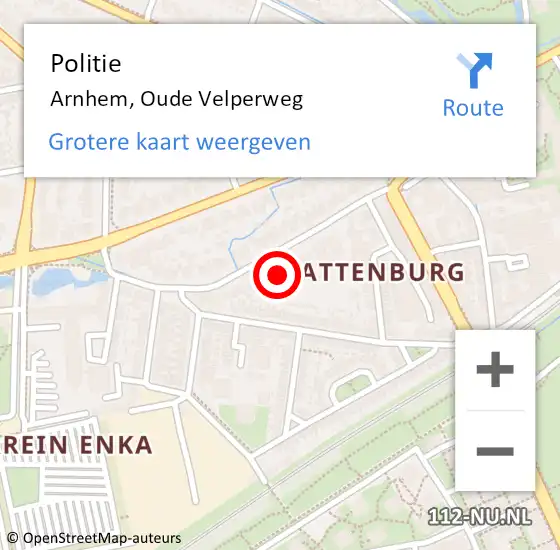 Locatie op kaart van de 112 melding: Politie Arnhem, Oude Velperweg op 23 november 2024 21:21