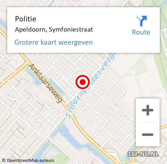 Locatie op kaart van de 112 melding: Politie Apeldoorn, Symfoniestraat op 23 november 2024 21:26