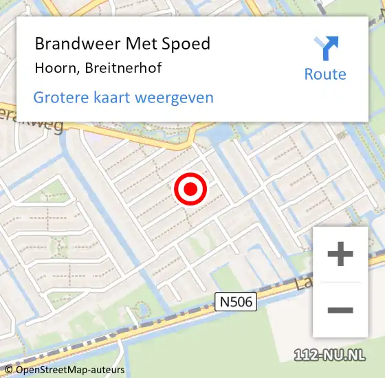 Locatie op kaart van de 112 melding: Brandweer Met Spoed Naar Hoorn, Breitnerhof op 23 november 2024 21:47