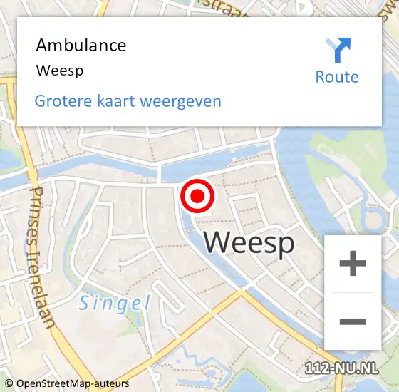 Locatie op kaart van de 112 melding: Ambulance Weesp op 23 november 2024 22:04