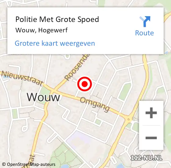 Locatie op kaart van de 112 melding: Politie Met Grote Spoed Naar Wouw, Hogewerf op 23 november 2024 22:06