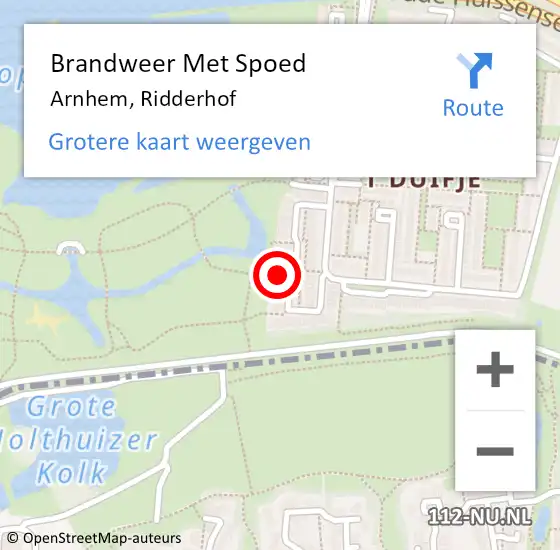 Locatie op kaart van de 112 melding: Brandweer Met Spoed Naar Arnhem, Ridderhof op 23 november 2024 22:18