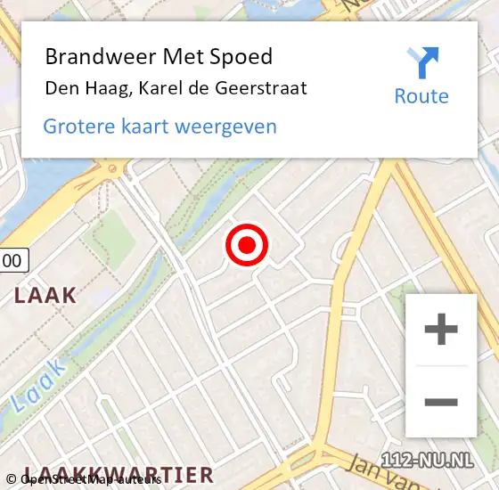 Locatie op kaart van de 112 melding: Brandweer Met Spoed Naar Den Haag, Karel de Geerstraat op 23 november 2024 22:22