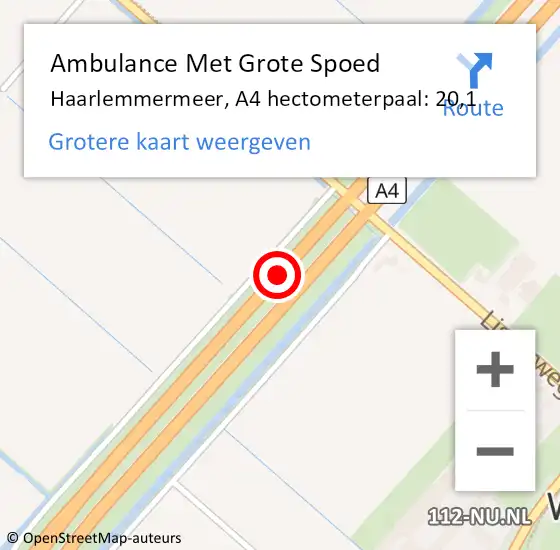 Locatie op kaart van de 112 melding: Ambulance Met Grote Spoed Naar Haarlemmermeer, A4 hectometerpaal: 20,1 op 23 november 2024 22:33