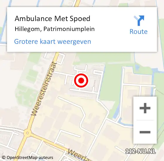 Locatie op kaart van de 112 melding: Ambulance Met Spoed Naar Hillegom, Patrimoniumplein op 23 november 2024 23:12