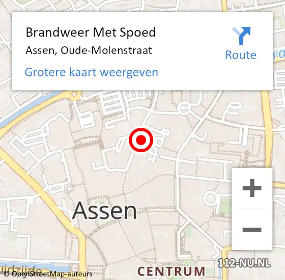 Locatie op kaart van de 112 melding: Brandweer Met Spoed Naar Assen, Oude-Molenstraat op 23 november 2024 23:13