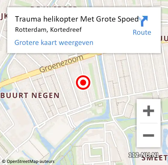 Locatie op kaart van de 112 melding: Trauma helikopter Met Grote Spoed Naar Rotterdam, Kortedreef op 23 november 2024 23:35