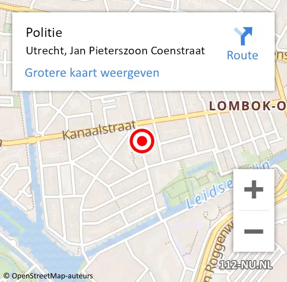 Locatie op kaart van de 112 melding: Politie Utrecht, Jan Pieterszoon Coenstraat op 24 november 2024 00:02