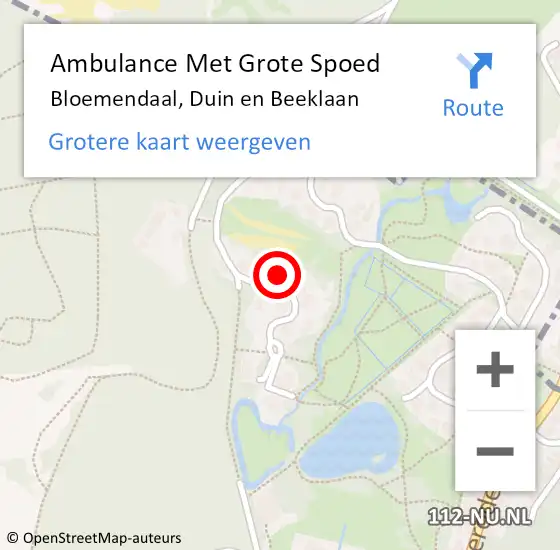 Locatie op kaart van de 112 melding: Ambulance Met Grote Spoed Naar Bloemendaal, Duin en Beeklaan op 24 november 2024 00:11