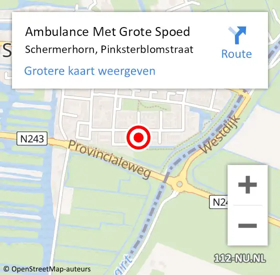 Locatie op kaart van de 112 melding: Ambulance Met Grote Spoed Naar Schermerhorn, Pinksterblomstraat op 27 oktober 2014 23:31