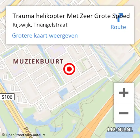 Locatie op kaart van de 112 melding: Trauma helikopter Met Zeer Grote Spoed Naar Rijswijk, Triangelstraat op 24 november 2024 00:42