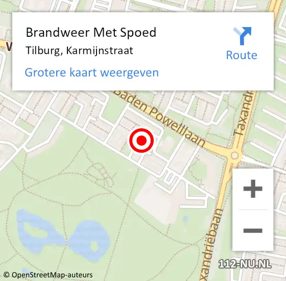 Locatie op kaart van de 112 melding: Brandweer Met Spoed Naar Tilburg, Karmijnstraat op 24 november 2024 01:50