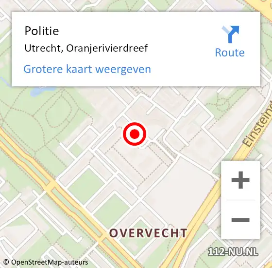 Locatie op kaart van de 112 melding: Politie Utrecht, Oranjerivierdreef op 24 november 2024 01:53