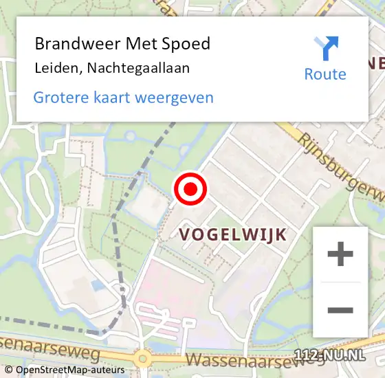 Locatie op kaart van de 112 melding: Brandweer Met Spoed Naar Leiden, Nachtegaallaan op 24 november 2024 02:54