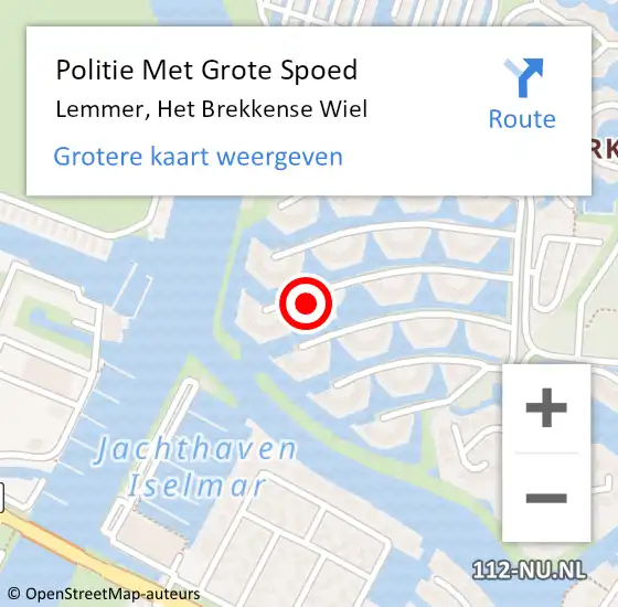 Locatie op kaart van de 112 melding: Politie Met Grote Spoed Naar Lemmer, Het Brekkense Wiel op 24 november 2024 02:58