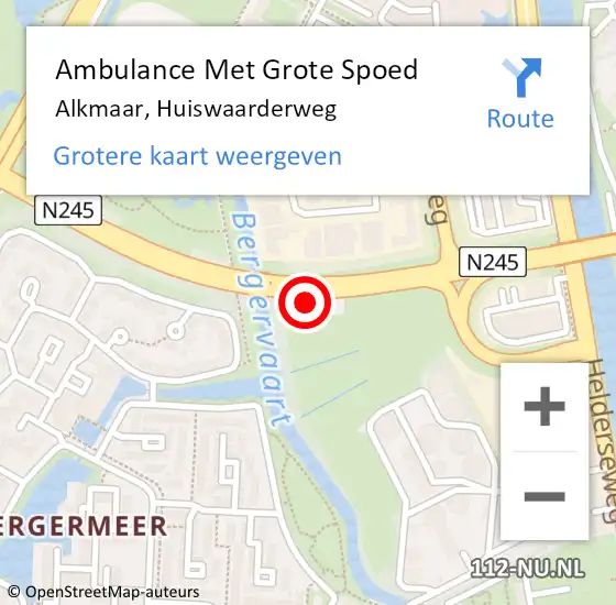 Locatie op kaart van de 112 melding: Ambulance Met Grote Spoed Naar Alkmaar, Huiswaarderweg op 24 november 2024 04:04