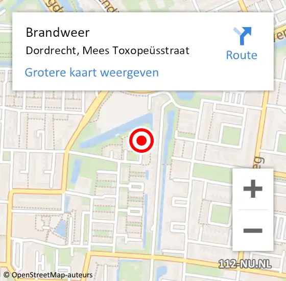 Locatie op kaart van de 112 melding: Brandweer Dordrecht, Mees Toxopeüsstraat op 24 november 2024 04:06