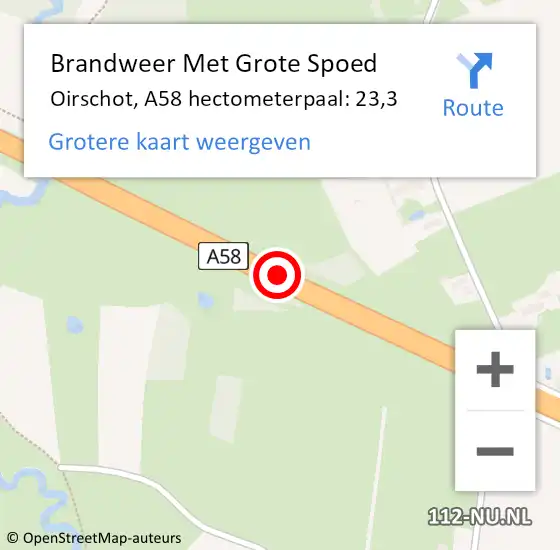 Locatie op kaart van de 112 melding: Brandweer Met Grote Spoed Naar Oirschot, A58 hectometerpaal: 23,3 op 24 november 2024 04:40