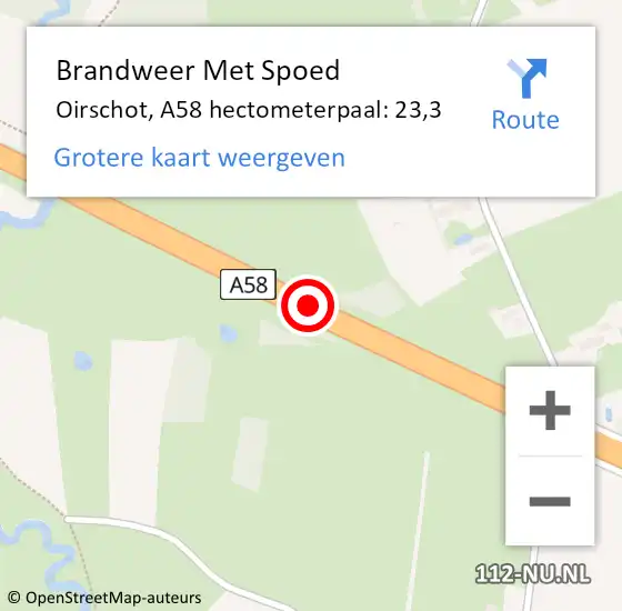 Locatie op kaart van de 112 melding: Brandweer Met Spoed Naar Oirschot, A58 hectometerpaal: 23,3 op 24 november 2024 04:41