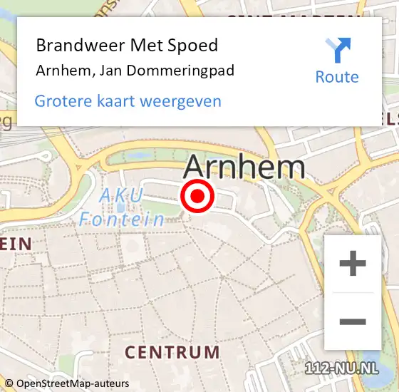 Locatie op kaart van de 112 melding: Brandweer Met Spoed Naar Arnhem, Jan Dommeringpad op 24 november 2024 04:48