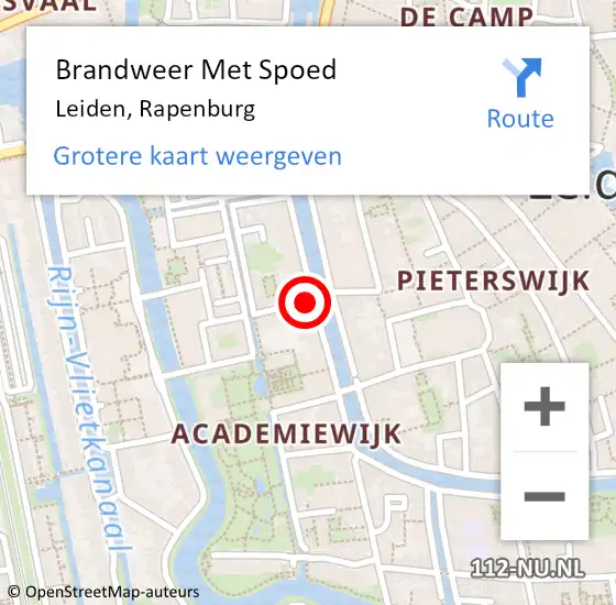 Locatie op kaart van de 112 melding: Brandweer Met Spoed Naar Leiden, Rapenburg op 24 november 2024 05:25