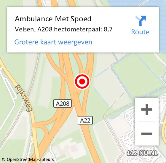 Locatie op kaart van de 112 melding: Ambulance Met Spoed Naar Velsen, A208 hectometerpaal: 8,7 op 24 november 2024 05:39