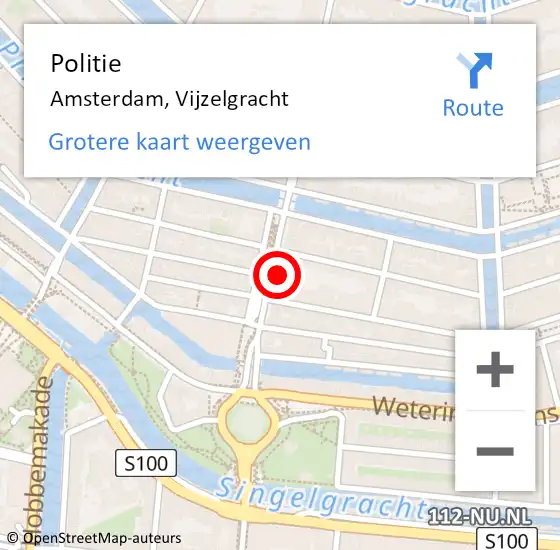 Locatie op kaart van de 112 melding: Politie Amsterdam, Vijzelgracht op 24 november 2024 06:45