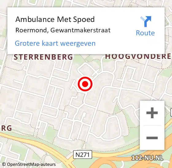 Locatie op kaart van de 112 melding: Ambulance Met Spoed Naar Roermond, Gewantmakerstraat op 24 november 2024 07:14