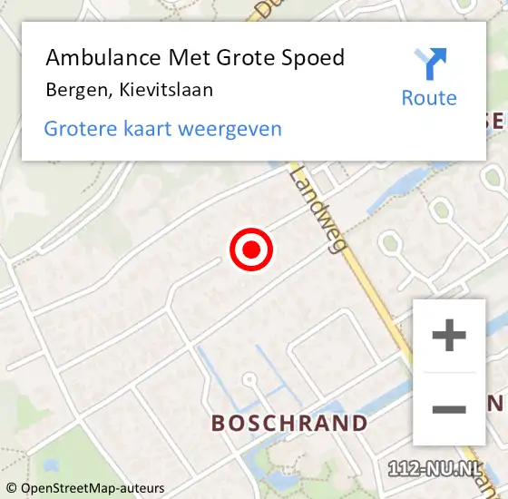 Locatie op kaart van de 112 melding: Ambulance Met Grote Spoed Naar Bergen, Kievitslaan op 24 november 2024 07:18