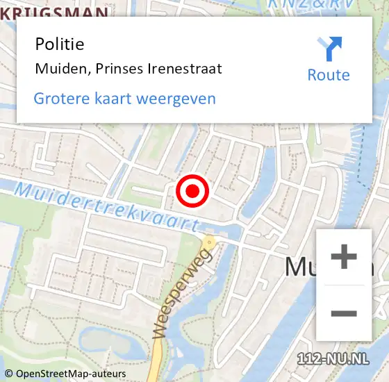 Locatie op kaart van de 112 melding: Politie Muiden, Prinses Irenestraat op 24 november 2024 07:35