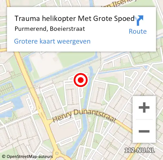 Locatie op kaart van de 112 melding: Trauma helikopter Met Grote Spoed Naar Purmerend, Boeierstraat op 24 november 2024 07:51