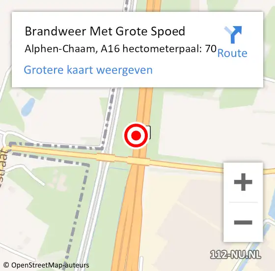 Locatie op kaart van de 112 melding: Brandweer Met Grote Spoed Naar Alphen-Chaam, A16 hectometerpaal: 70 op 24 november 2024 07:59